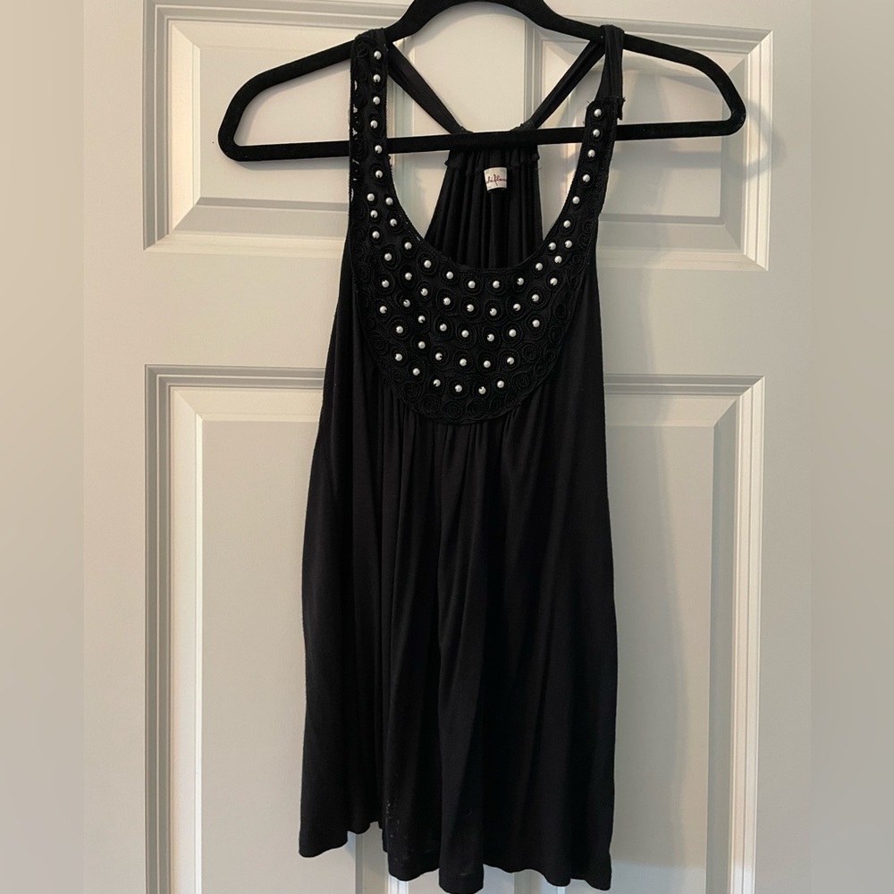 Black flowy top with pearls, super soft